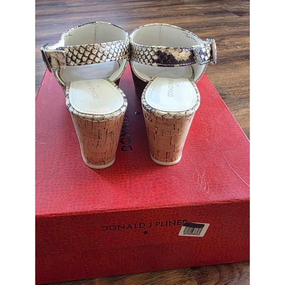 Donald J Pliner Wedge Heel 7.5 Fleur2 Python Snake Leather Slingback Cork Sandal
